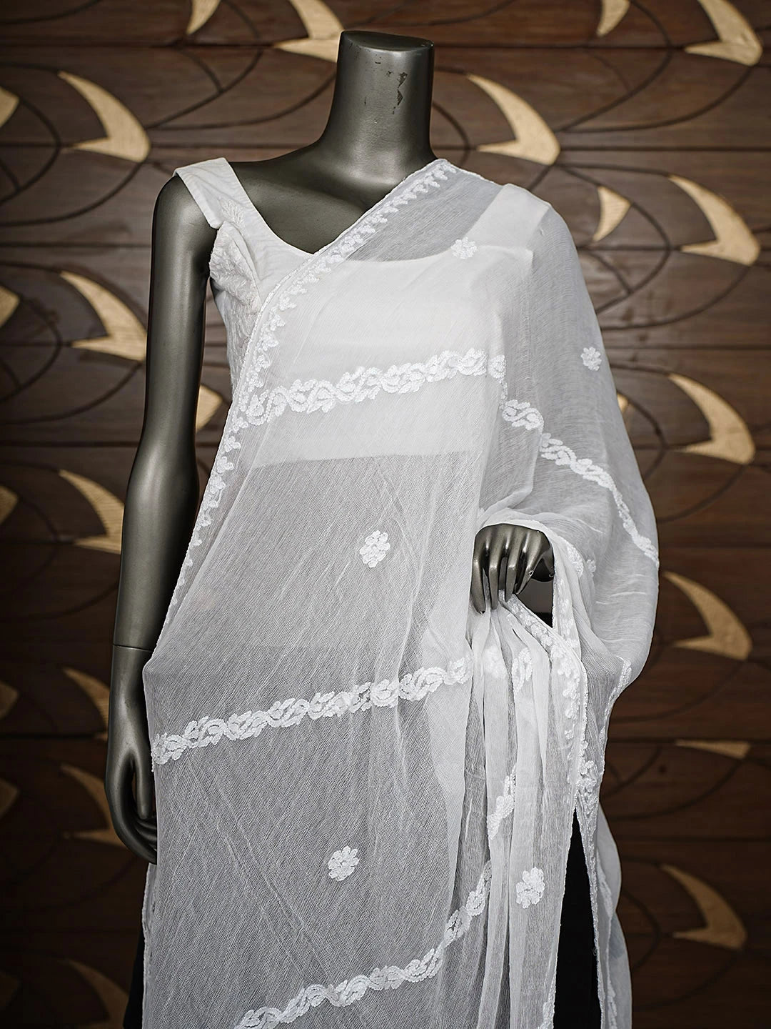 Ada Hand Embroidered White Chiffon Lucknowi Chikankari Dupatta 01A918823