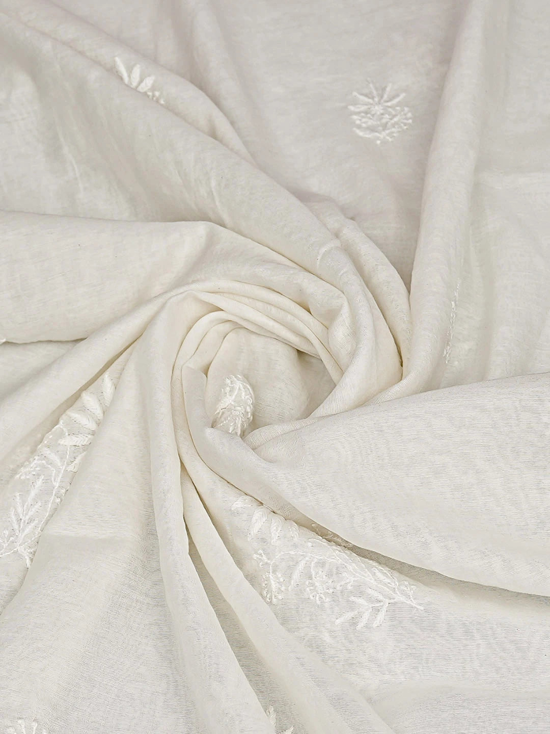 Ada Hand Embroidered White Chanderi Lucknowi Chikankari Dupatta 01A918337