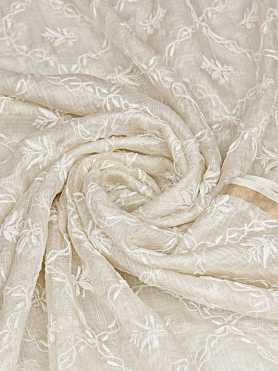 Ada Hand Embroidered Cream Kota Silk Lucknowi Chikankari Dupatta 01A908990