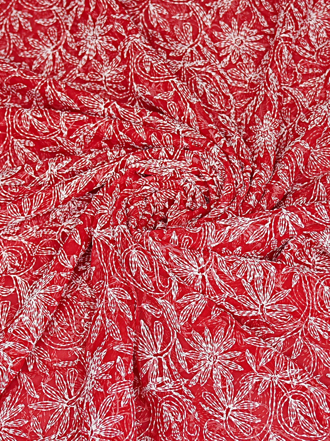 Ada Hand Embroidered Red Georgette Lucknowi Chikankari Dupatta 01A896536