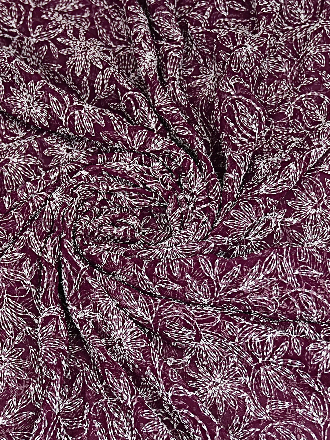 Ada Hand Embroidered Wine Georgette Lucknowi Chikankari Dupatta 01A896598