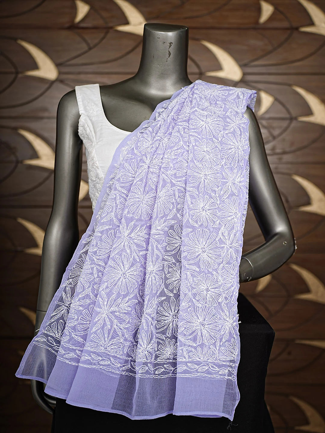 Ada Hand Embroidered Mauve Georgette Lucknowi Chikankari Dupatta 01A859605
