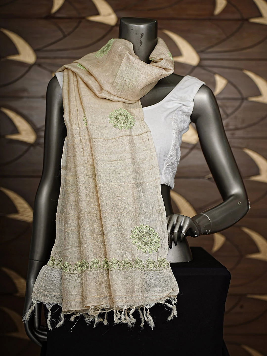 Ada Hand Embroidered Fawn Silk Lucknowi Chikankari Dupatta 01A650673