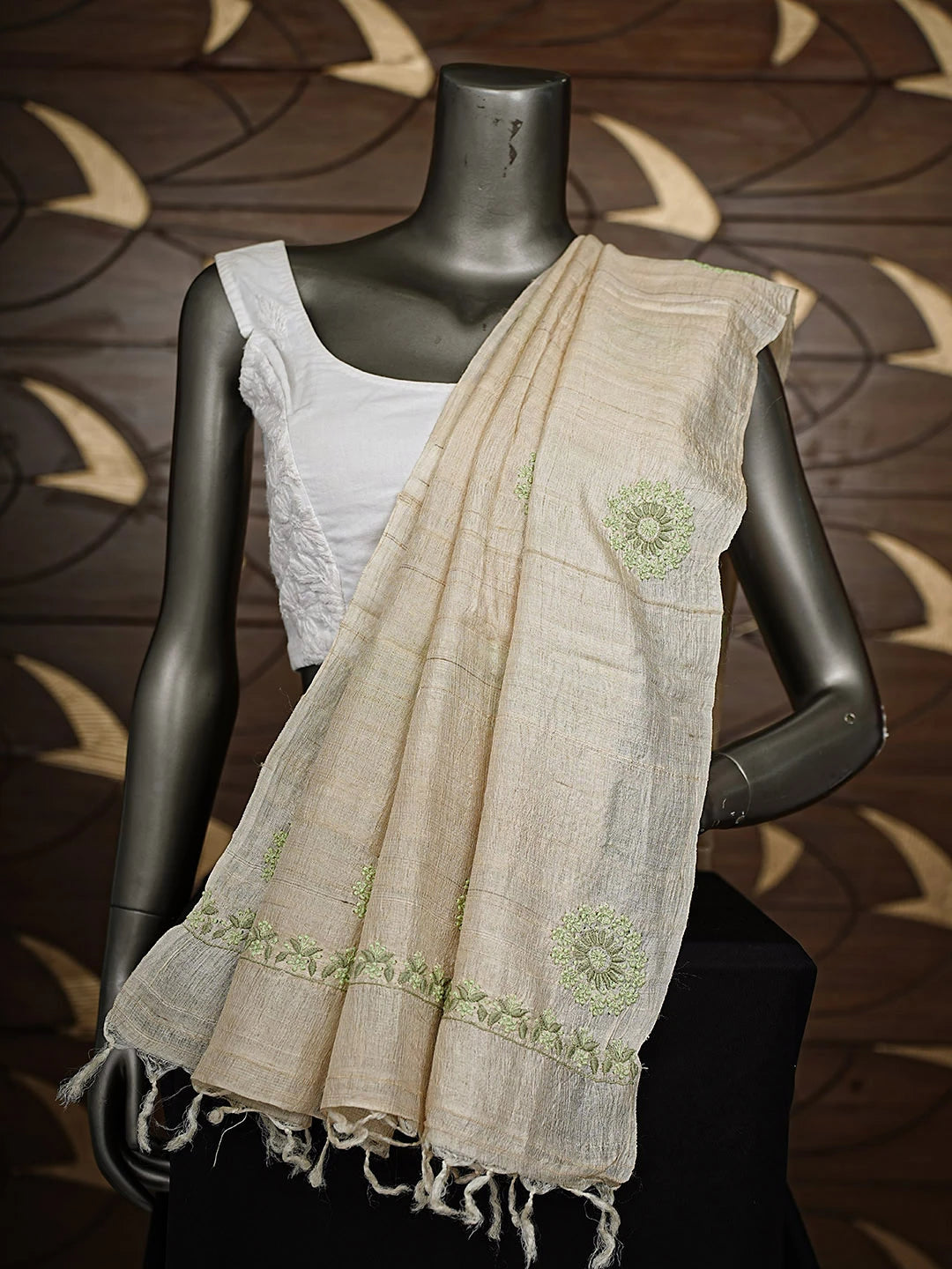 Ada Hand Embroidered Fawn Silk Lucknowi Chikankari Dupatta 01A650673