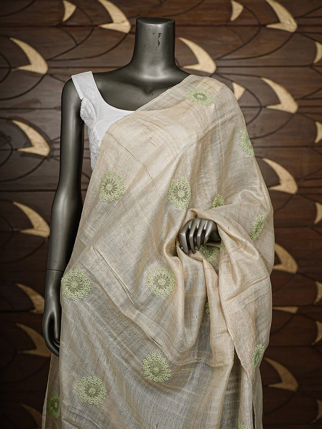 Ada Hand Embroidered Fawn Silk Lucknowi Chikankari Dupatta 01A650673
