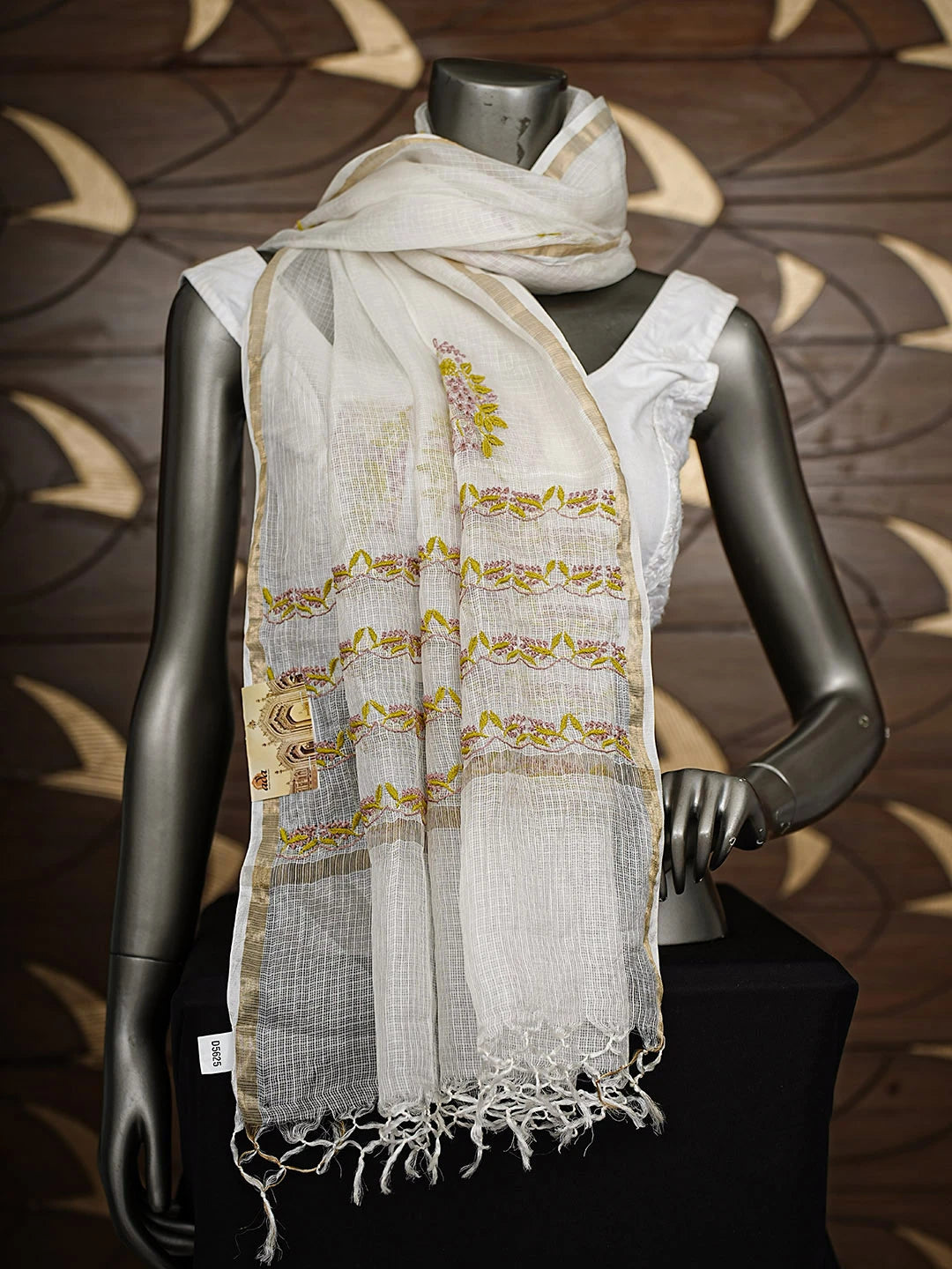 Ada Hand Embroidered Cream Kota Silk Lucknowi Chikankari Dupatta 01A729345