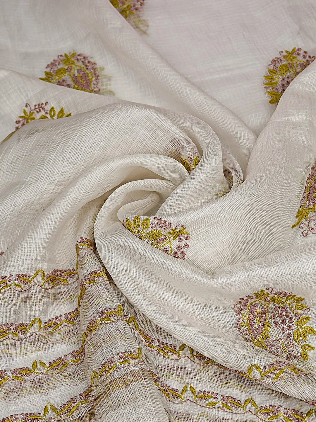 Ada Hand Embroidered Cream Kota Silk Lucknowi Chikankari Dupatta 01A729345