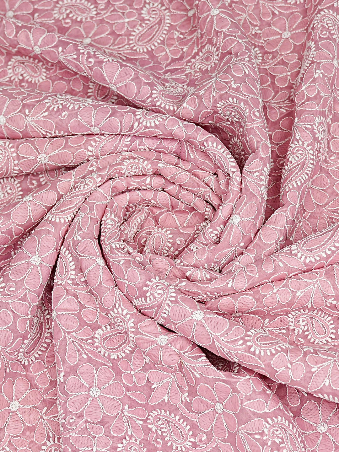 Ada Hand Embroidered Pink Peach Cotton  Lucknowi Chikankari Dupatta 01A589462