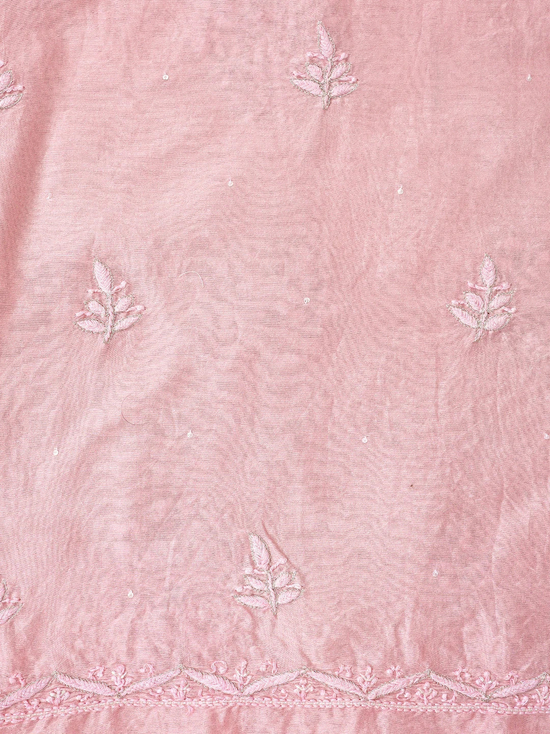 Ada Hand Embroidered Pink Chanderi Lucknowi Chikankari Unstitched Kurta Dupatta Set With Zari Work 01A680986