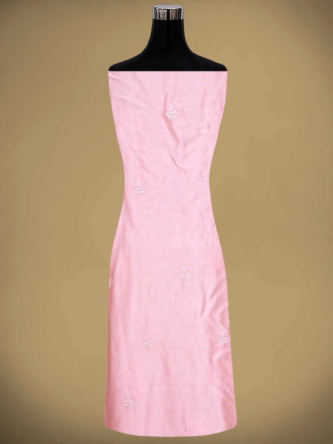 Ada Hand Embroidered Pink Chanderi Lucknowi Chikankari Unstitched Kurta Dupatta Set With Zari Work 01A680986