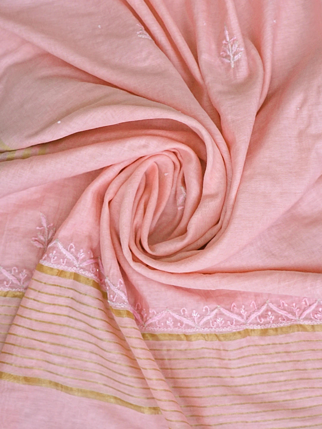 Ada Hand Embroidered Pink Chanderi Lucknowi Chikankari Unstitched Kurta Dupatta Set With Zari Work 01A680986