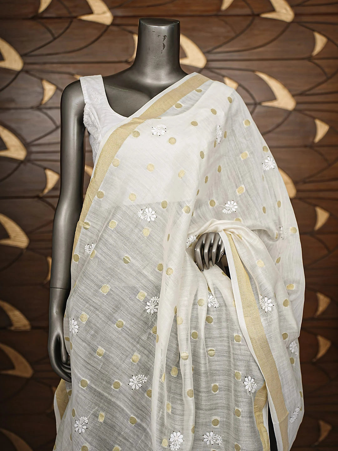 Ada Hand Embroidered Off White Chanderi Lucknowi Chikankari Dupatta With Muqaish/Mukaish Work 01A462059