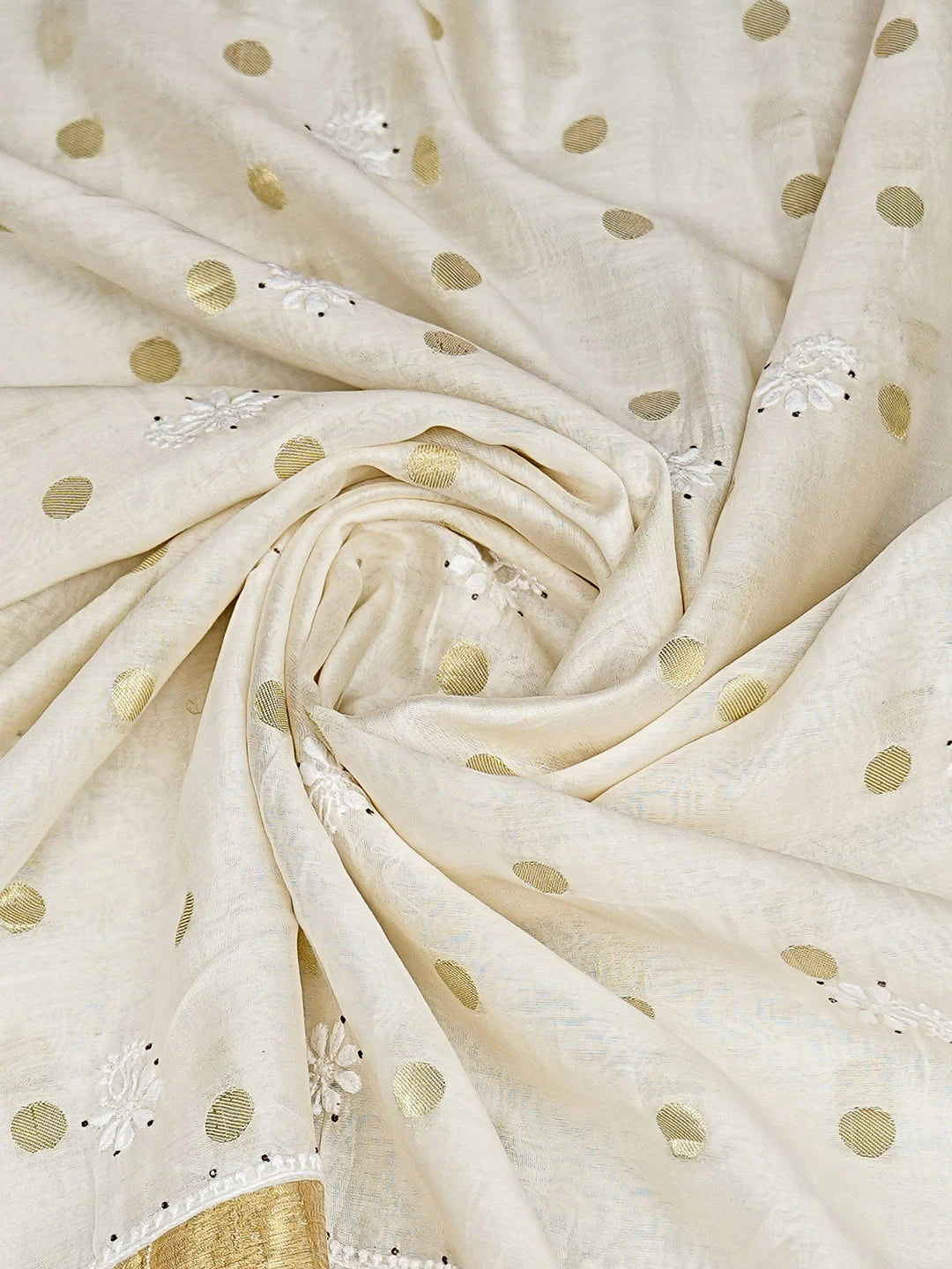 Ada Hand Embroidered Off White Chanderi Lucknowi Chikankari Dupatta With Muqaish/Mukaish Work 01A462059