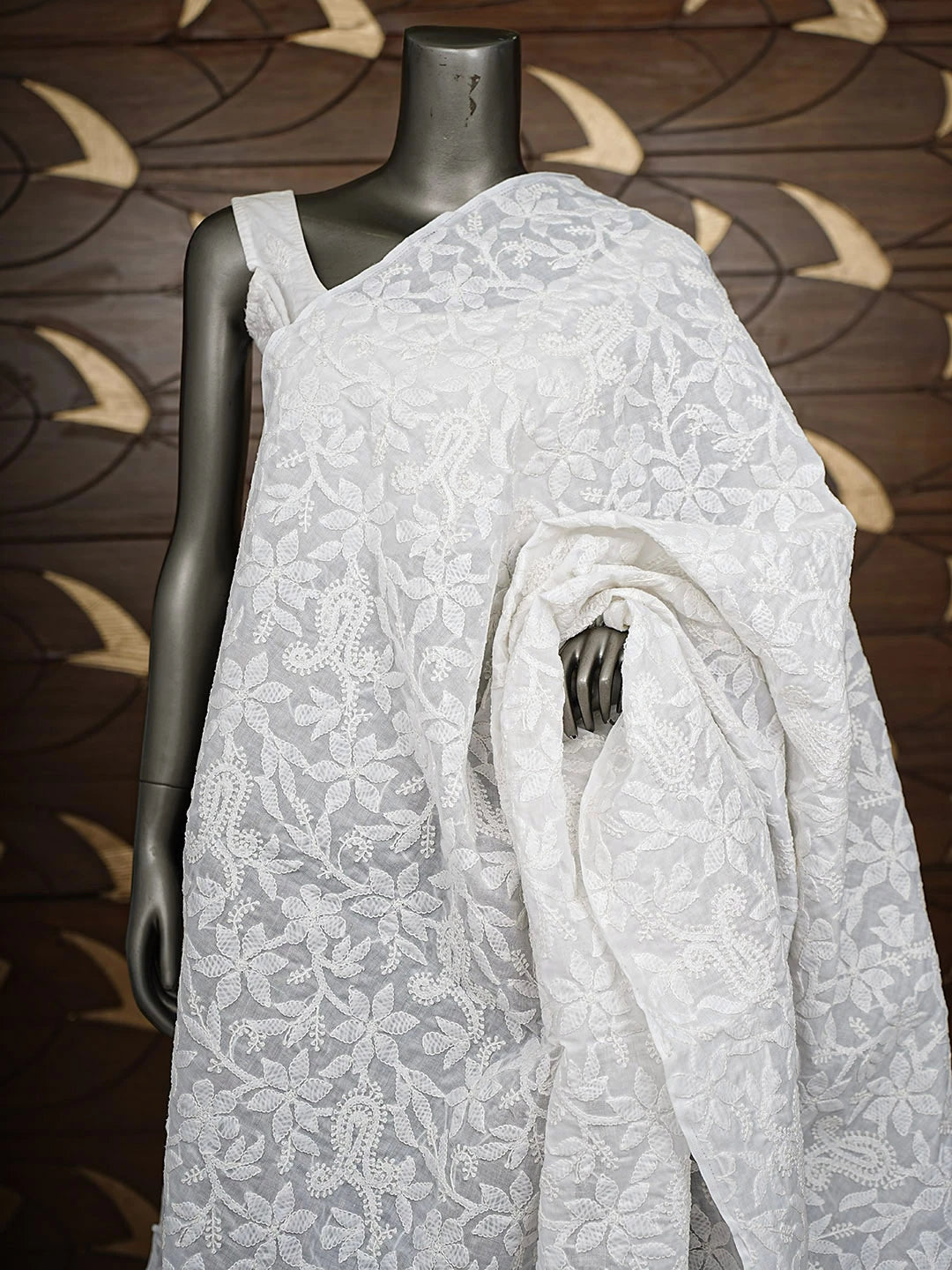 Ada Hand Embroidered White Cotton Lucknowi Chikankari Dupatta 01A800141
