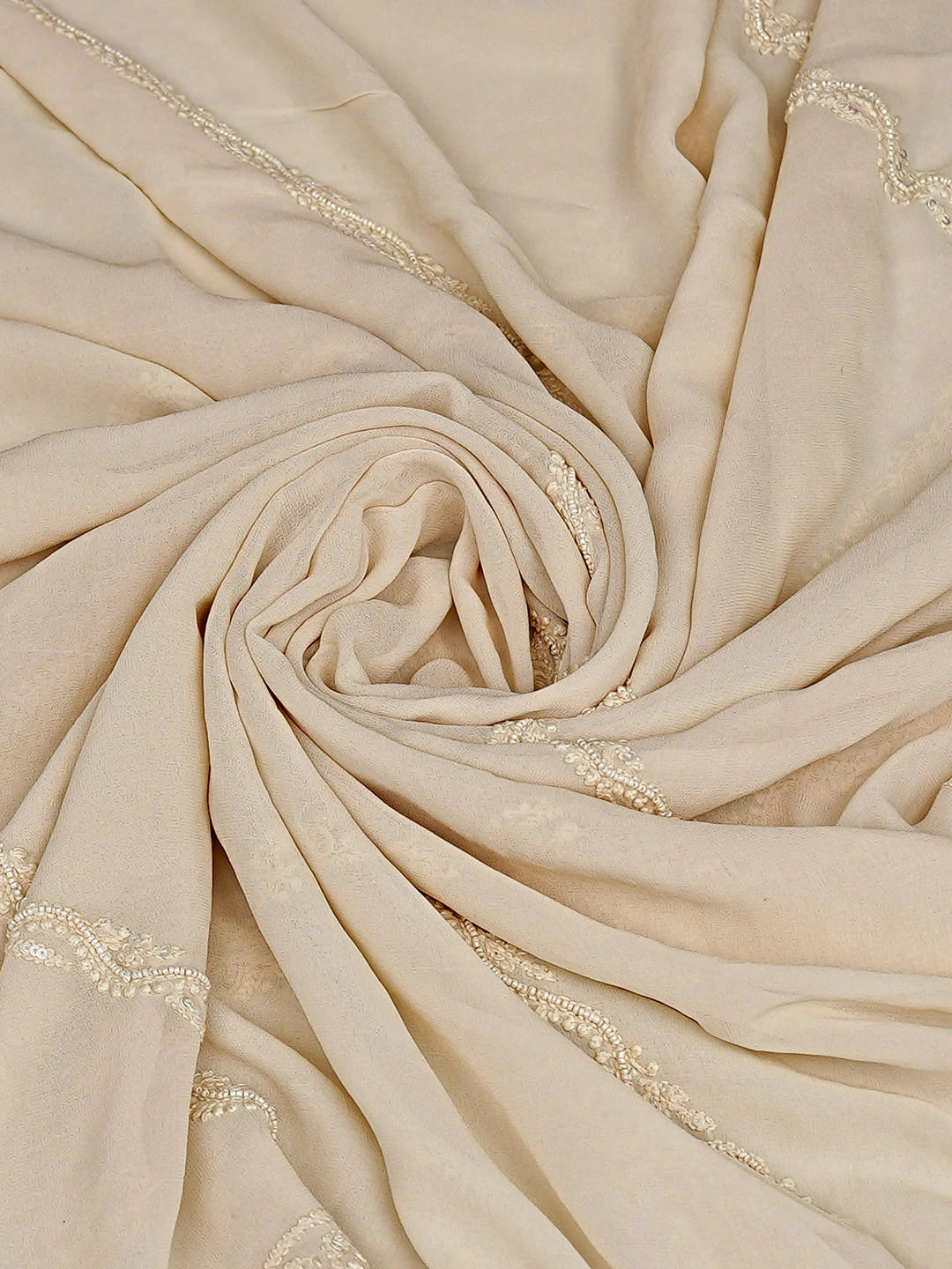 Ada Hand Embroidered Fawn Viscose Georgette Lucknowi Chikankari Dupatta With Pearl Work 01A376466