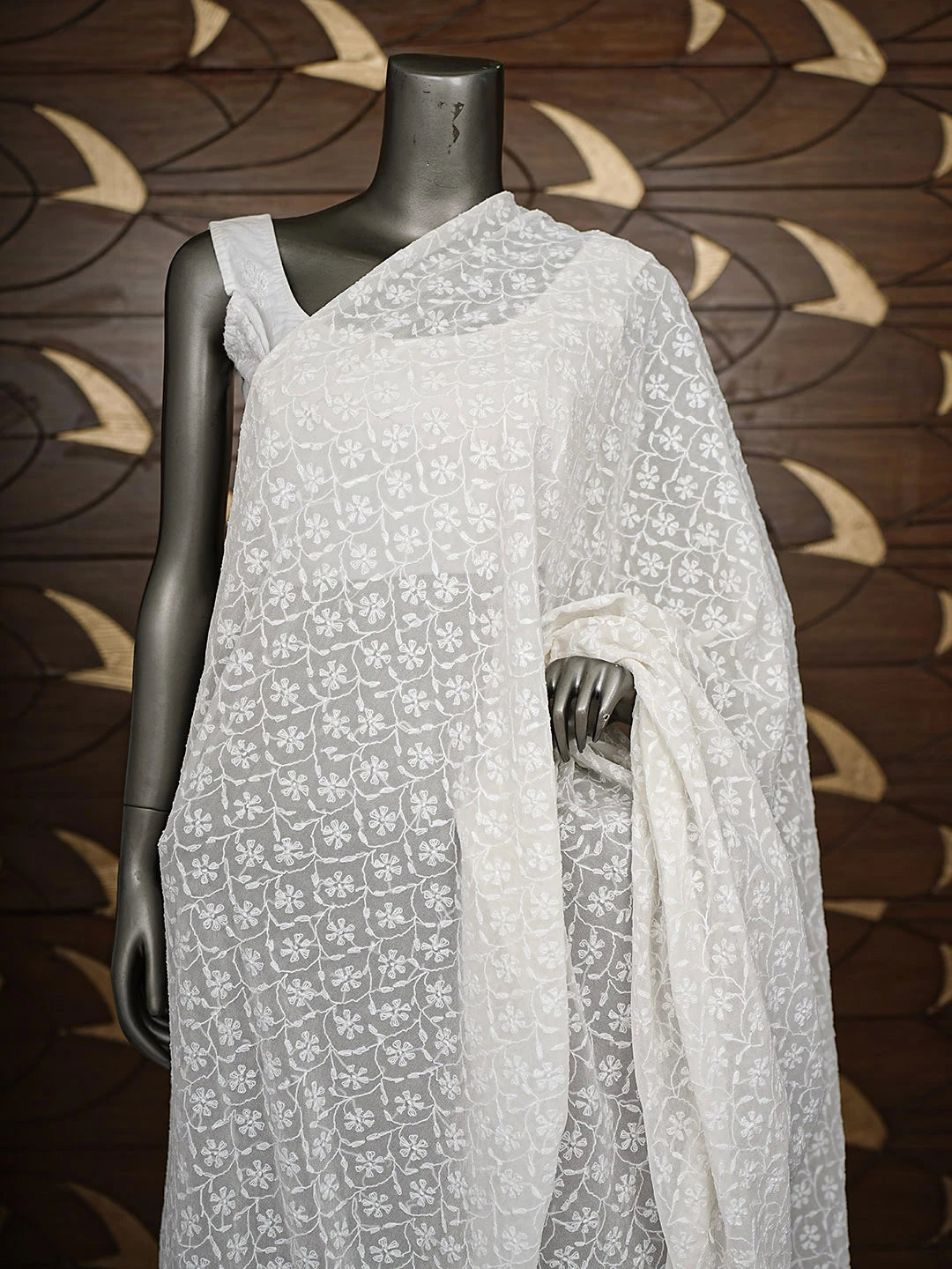 Ada Hand Embroidered Sea Shell White Pure Georgette Lucknowi Chikankari Dupatta 01A651926
