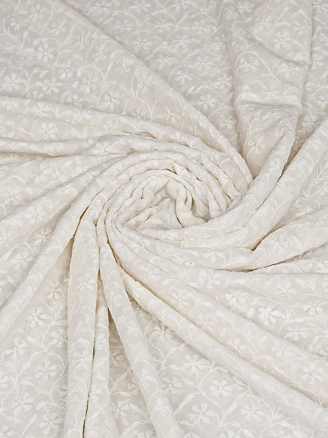 Ada Hand Embroidered Sea Shell White Pure Georgette Lucknowi Chikankari Dupatta 01A651926