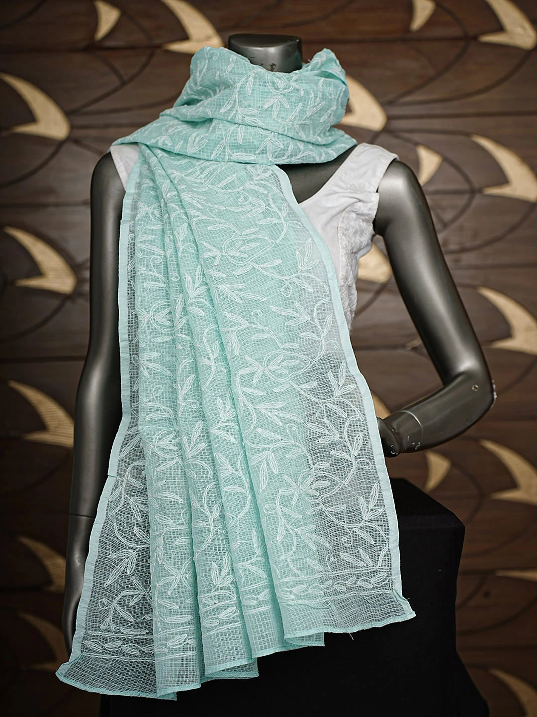 Ada Hand Embroidered Sea Green Kota Lucknowi Chikankari Dupatta 01A832048