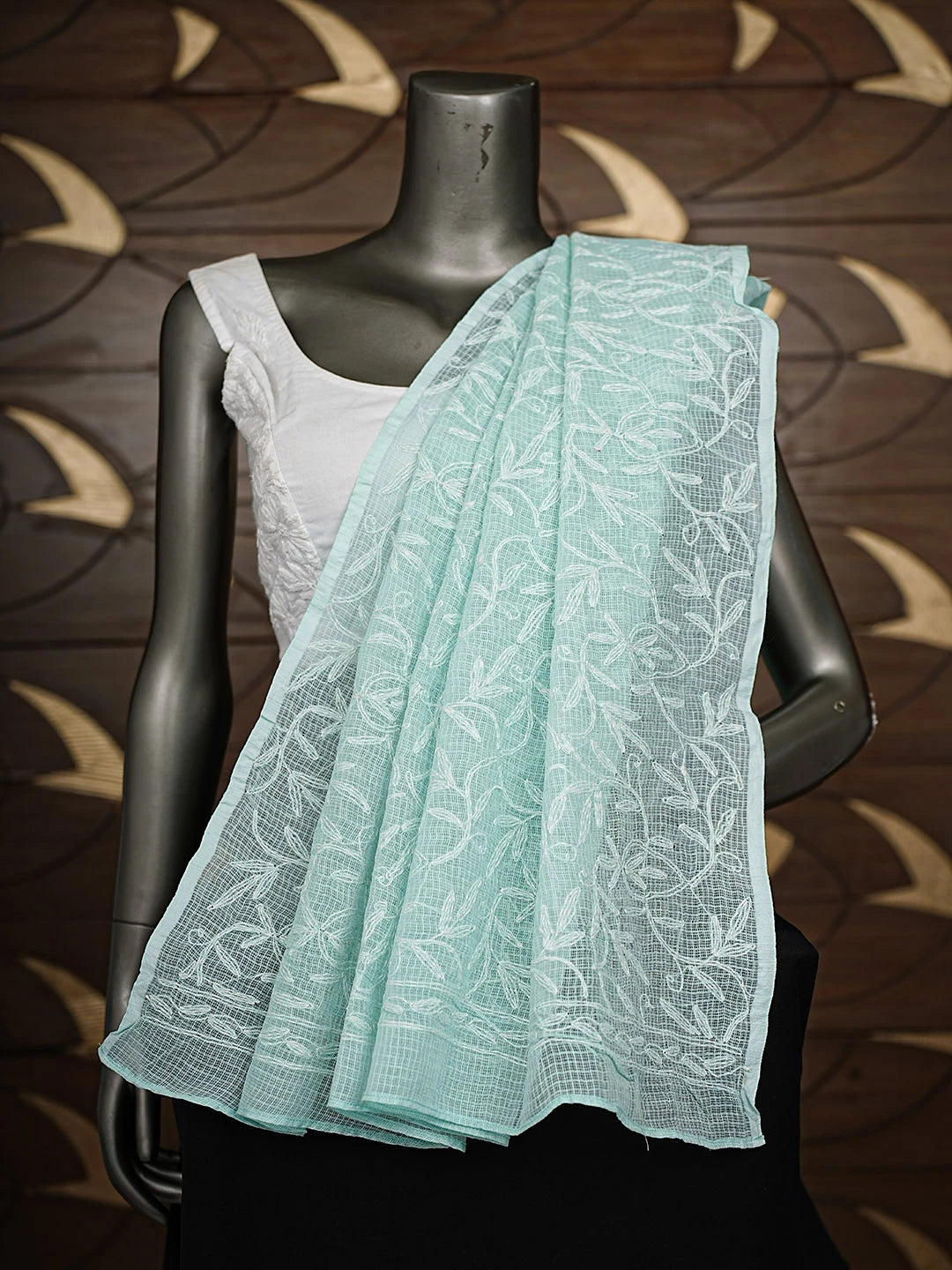 Ada Hand Embroidered Sea Green Kota Lucknowi Chikankari Dupatta 01A832048