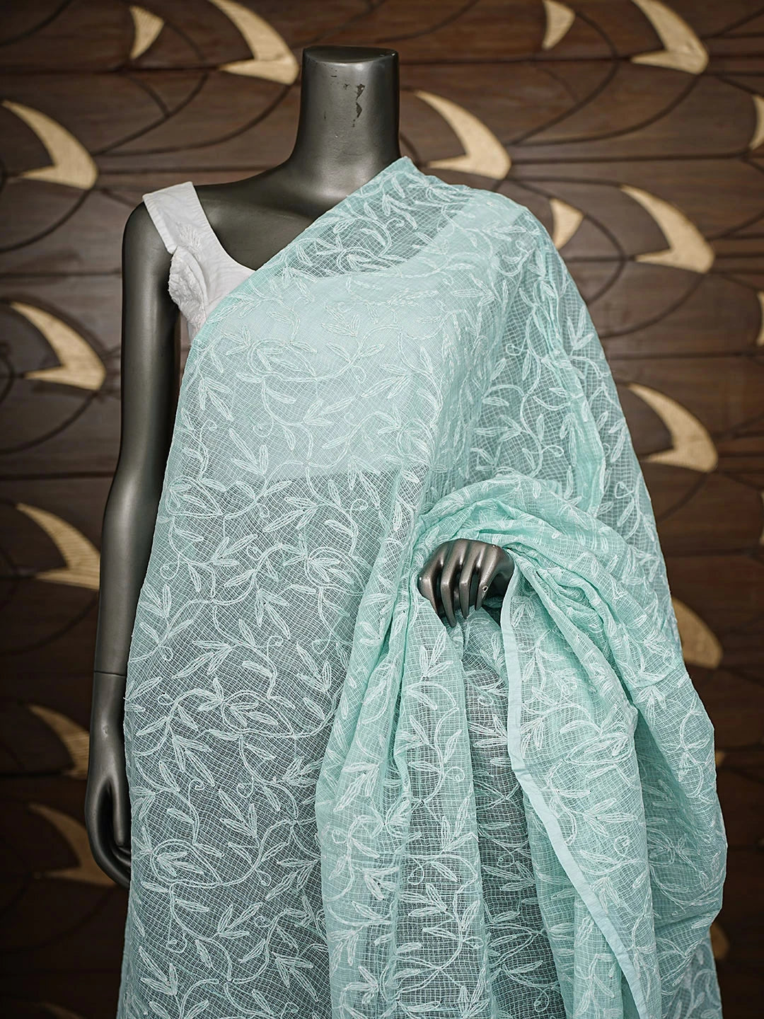 Ada Hand Embroidered Sea Green Kota Lucknowi Chikankari Dupatta 01A832048