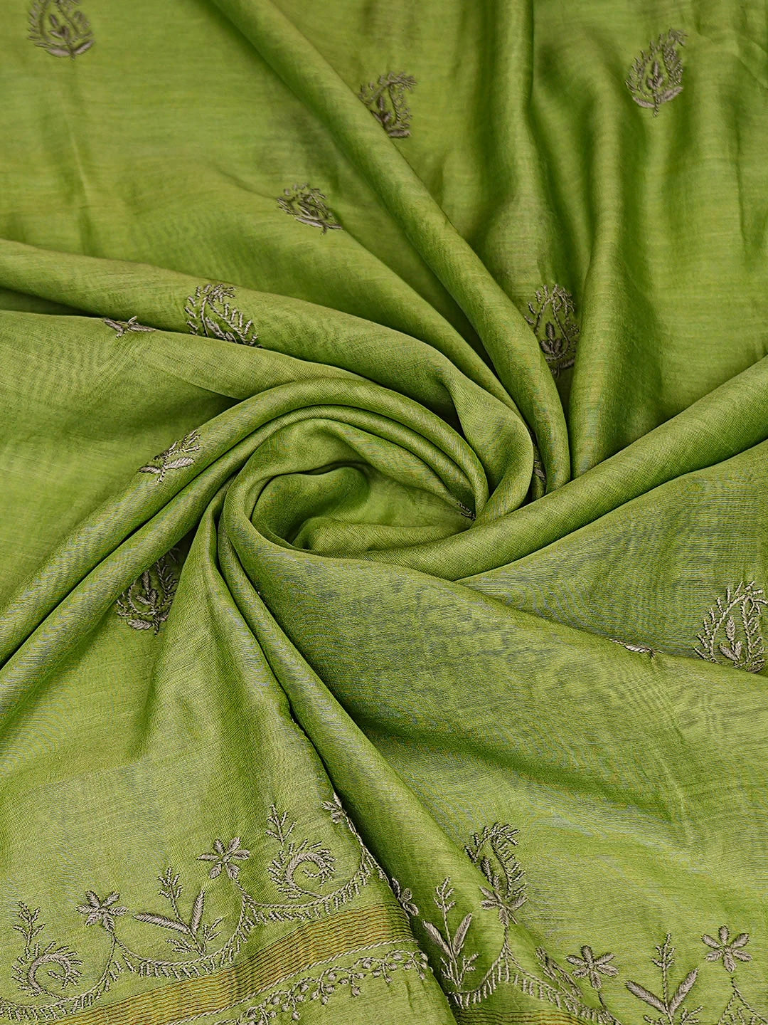 Ada Hand Embroidered Green Chanderi Lucknowi Chikankari Dupatta 01A858594