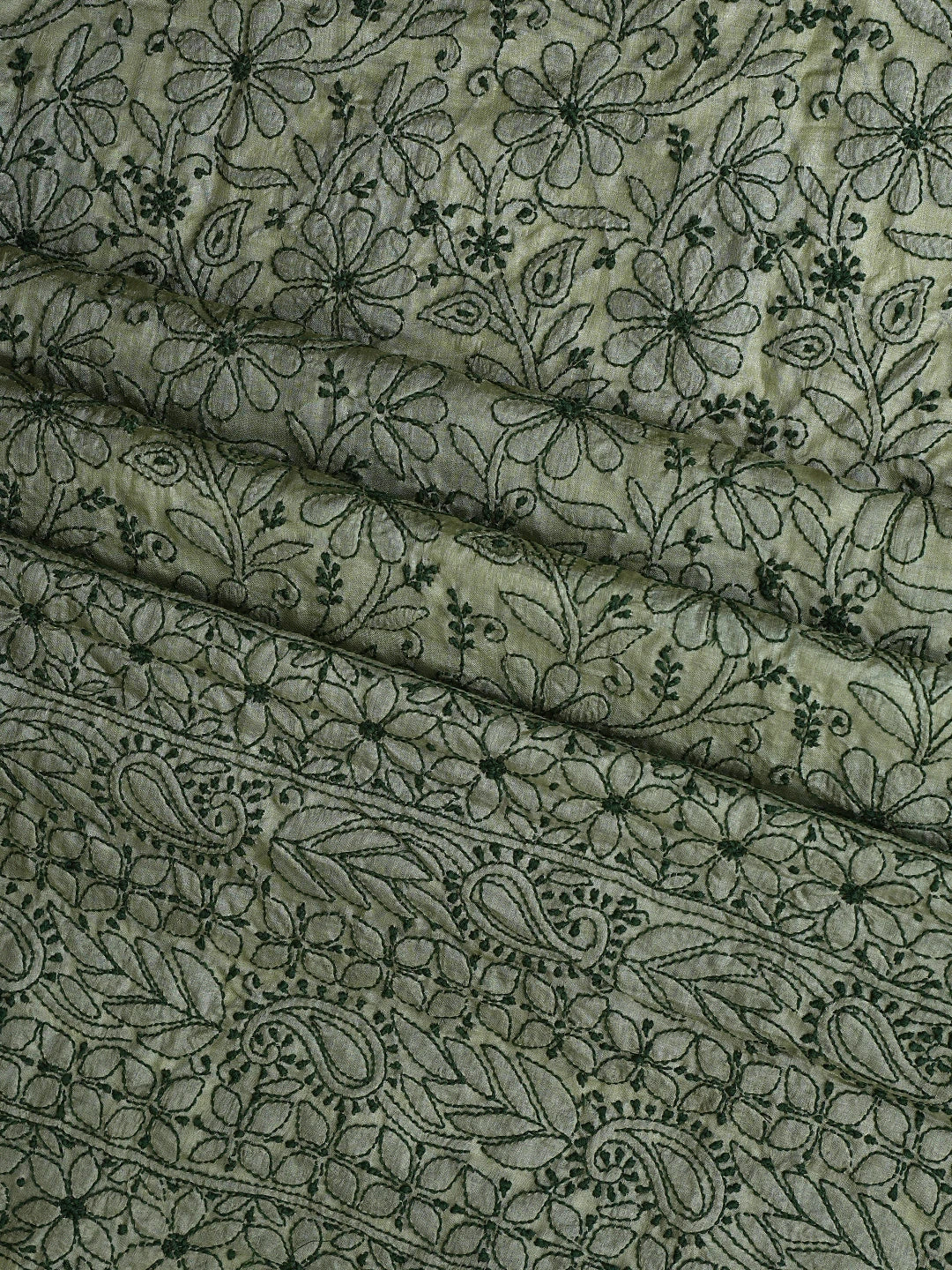 Ada Hand Embroidered Pista Green Tussar Silk Lucknowi Chikankari Unstitched Suit Piece 01A903901