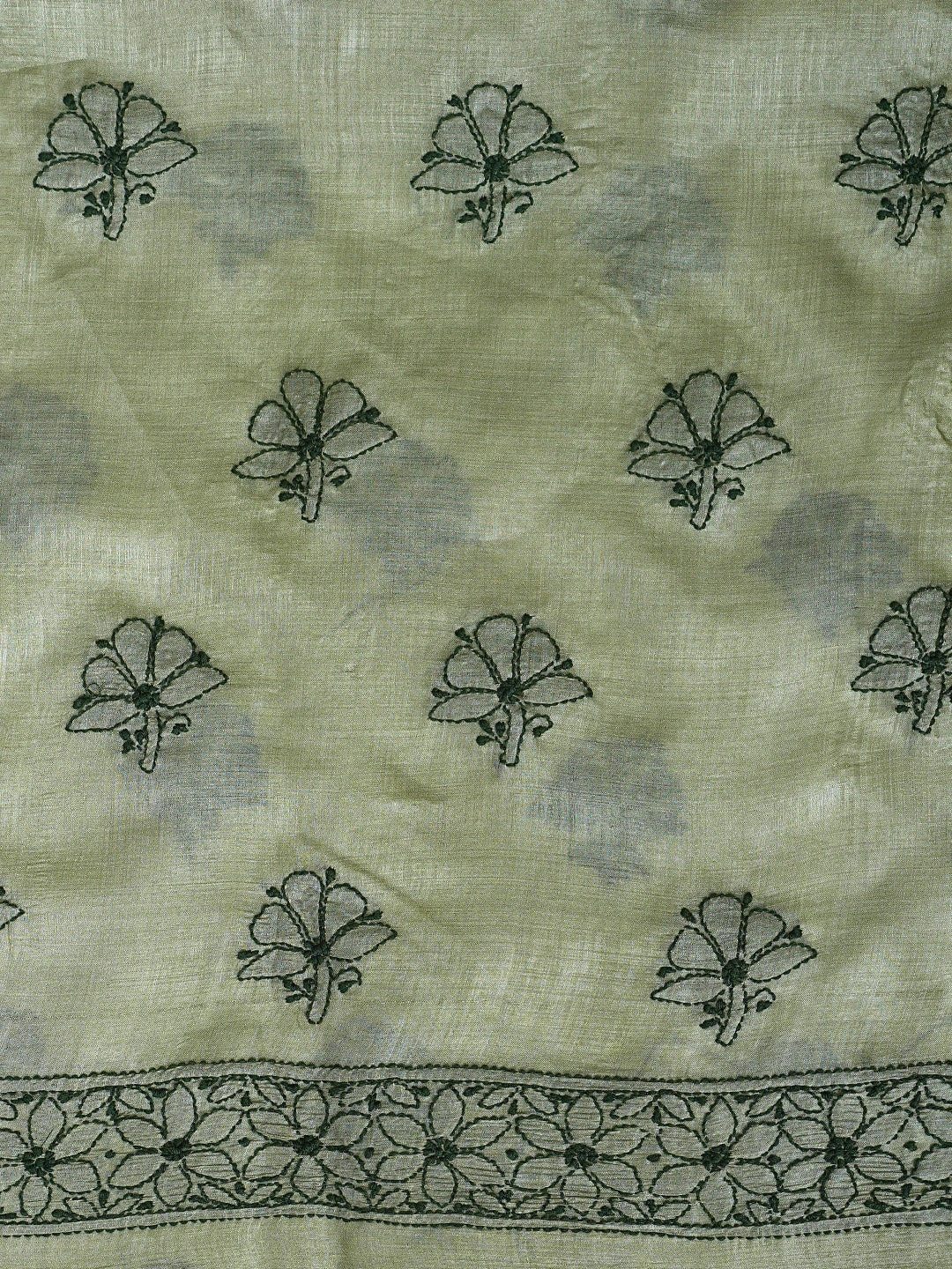 Ada Hand Embroidered Pista Green Tussar Silk Lucknowi Chikankari Unstitched Suit Piece 01A903901