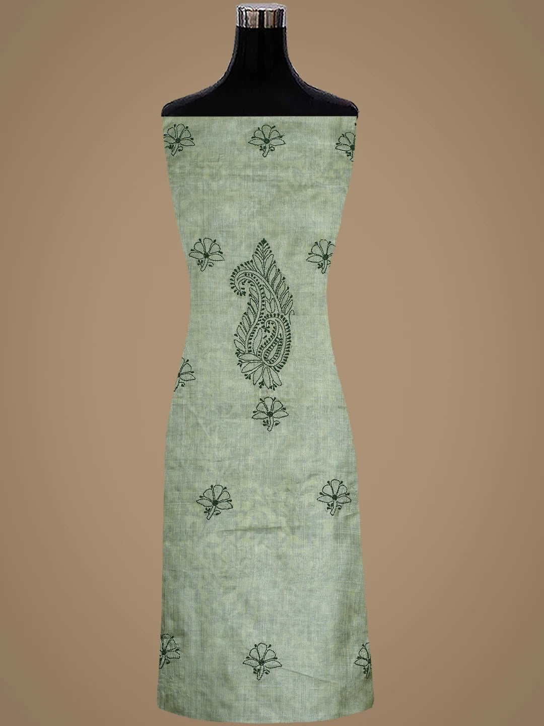 Ada Hand Embroidered Pista Green Tussar Silk Lucknowi Chikankari Unstitched Suit Piece 01A903901