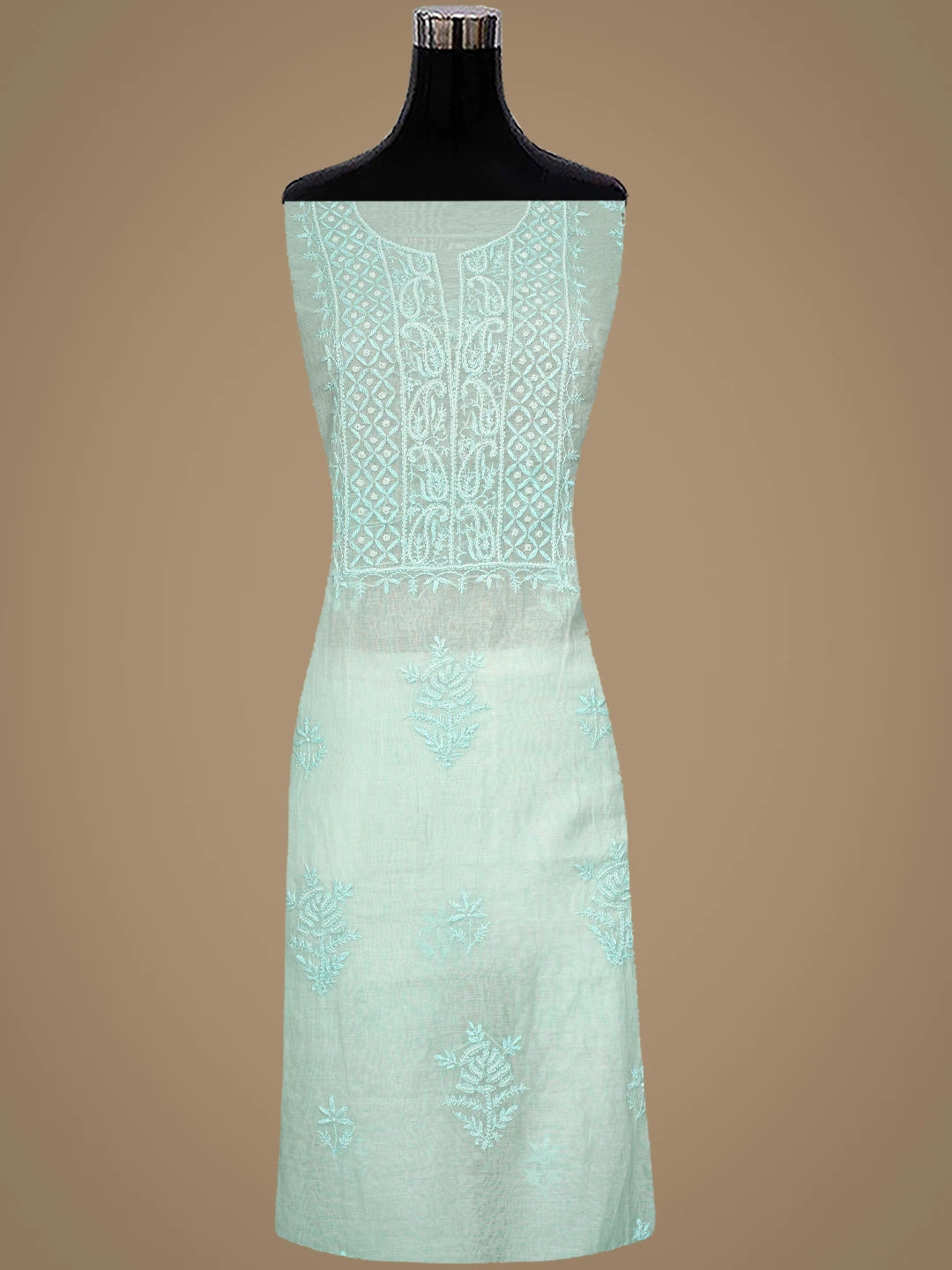Ada Hand Embroidered Sea Green Chanderi Lucknowi Chikankari Unstitched Kurta Dupatta Set With Cutdana Work 01A911513