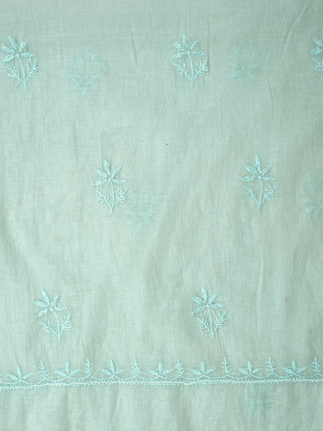 Ada Hand Embroidered Sea Green Chanderi Lucknowi Chikankari Unstitched Kurta Dupatta Set With Cutdana Work 01A911513