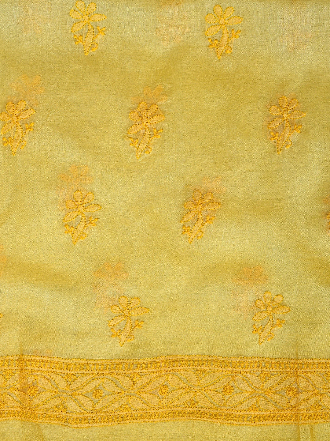 Ada Hand Embroidered Yellow Tussar Silk Lucknowi Chikankari Unstitched Suit Piece 01A903908