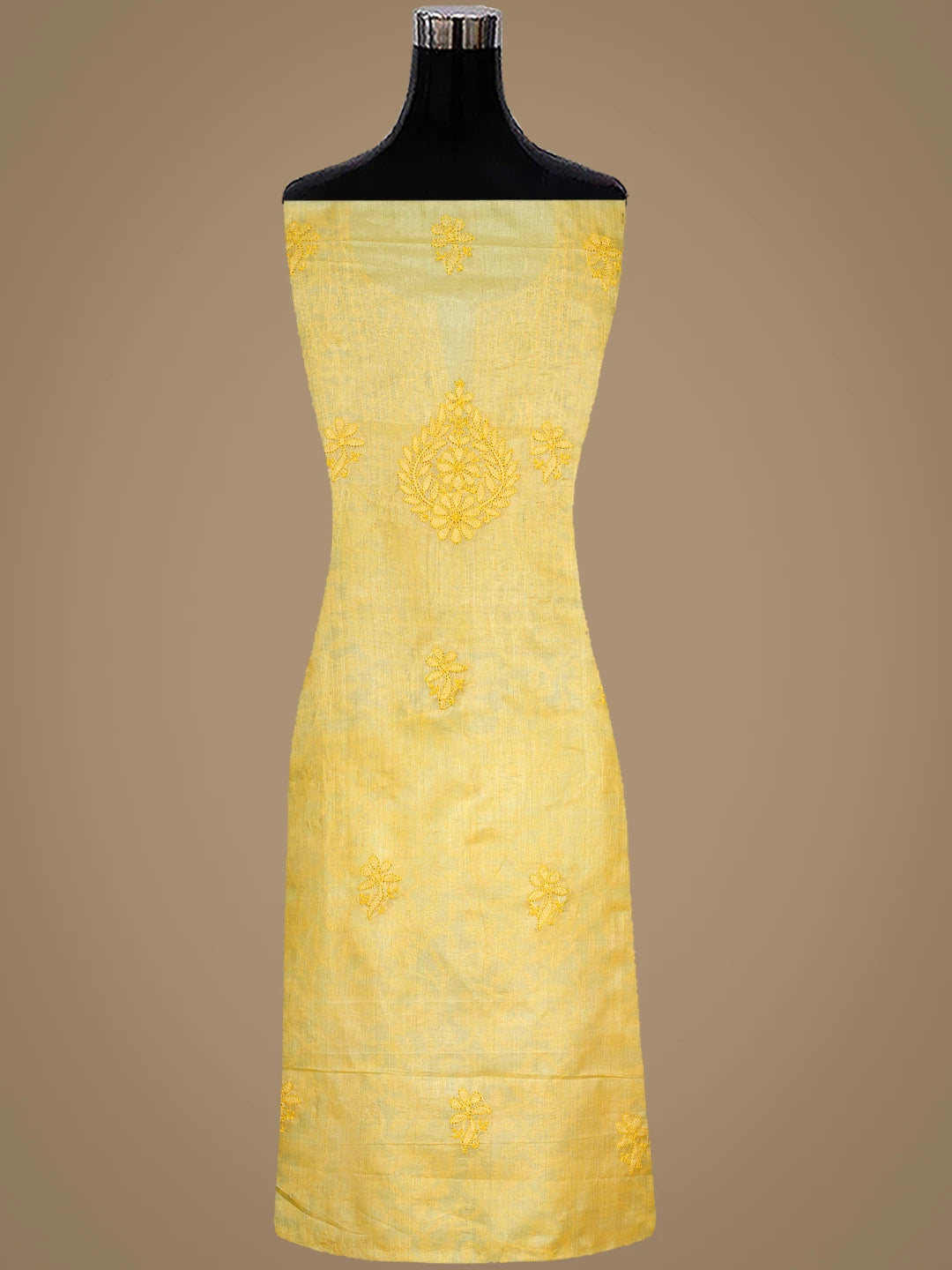 Ada Hand Embroidered Yellow Tussar Silk Lucknowi Chikankari Unstitched Suit Piece 01A903908