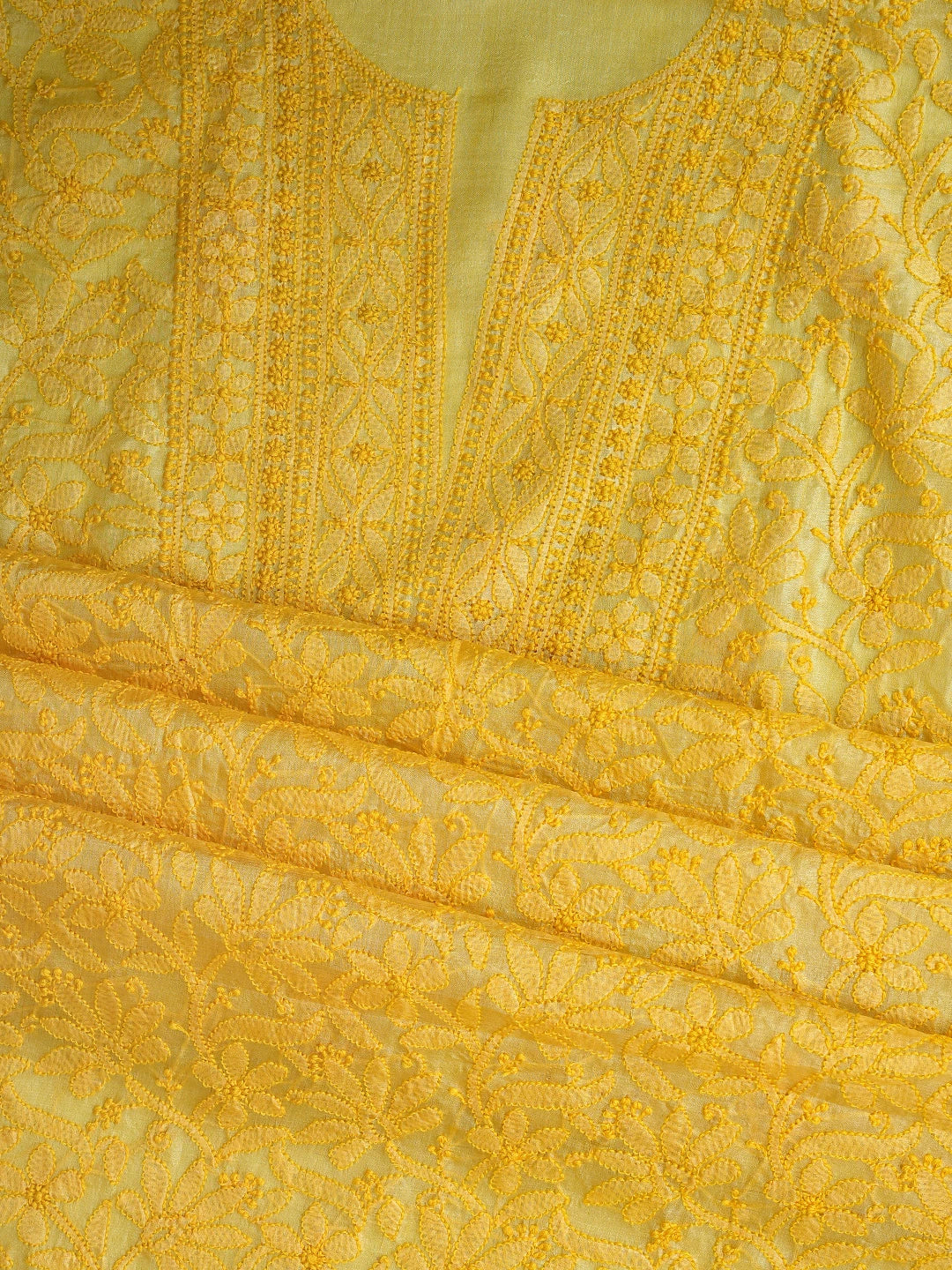 Ada Hand Embroidered Yellow Tussar Silk Lucknowi Chikankari Unstitched Suit Piece 01A903908