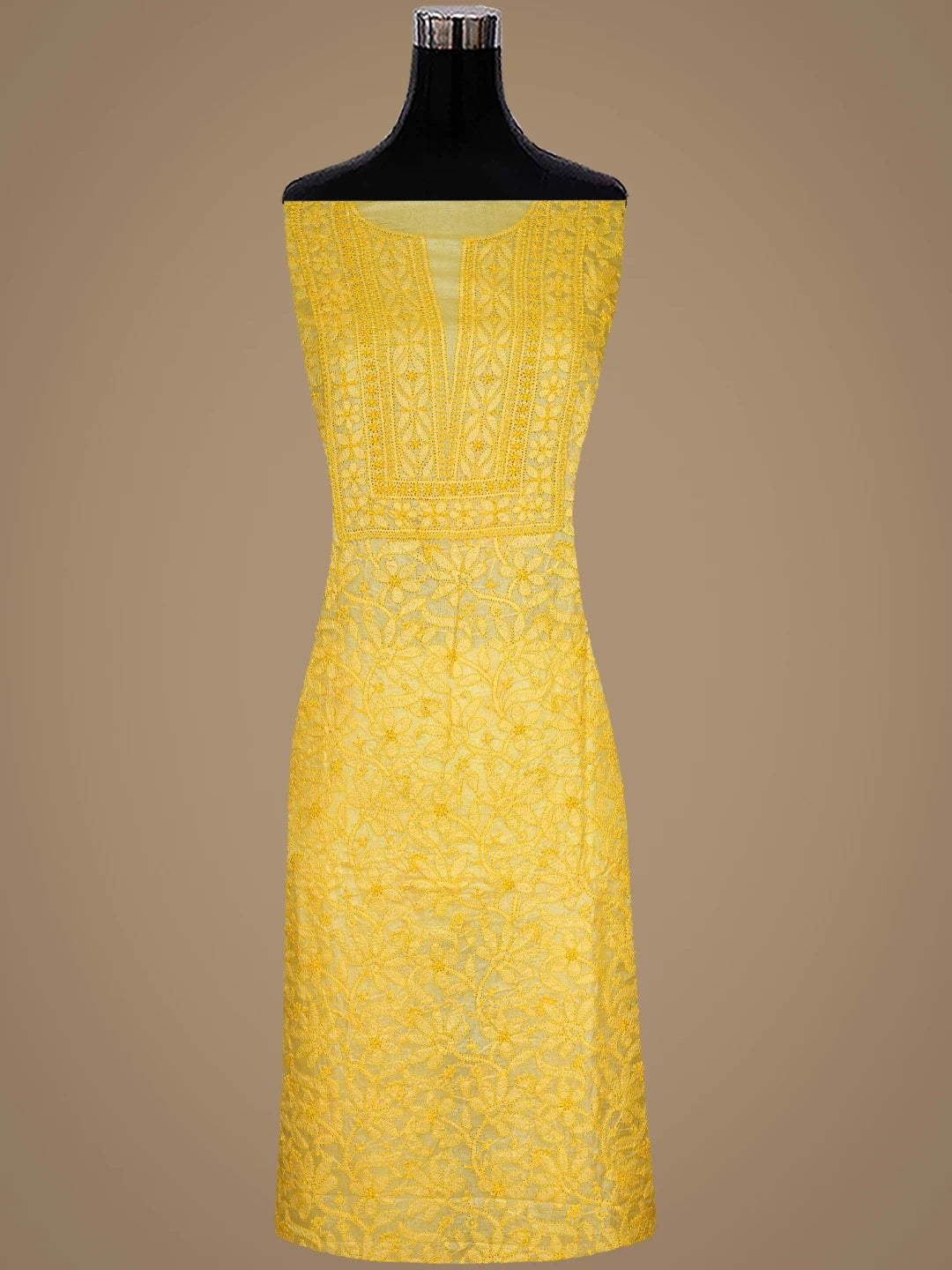 Ada Hand Embroidered Yellow Tussar Silk Lucknowi Chikankari Unstitched Suit Piece 01A903908
