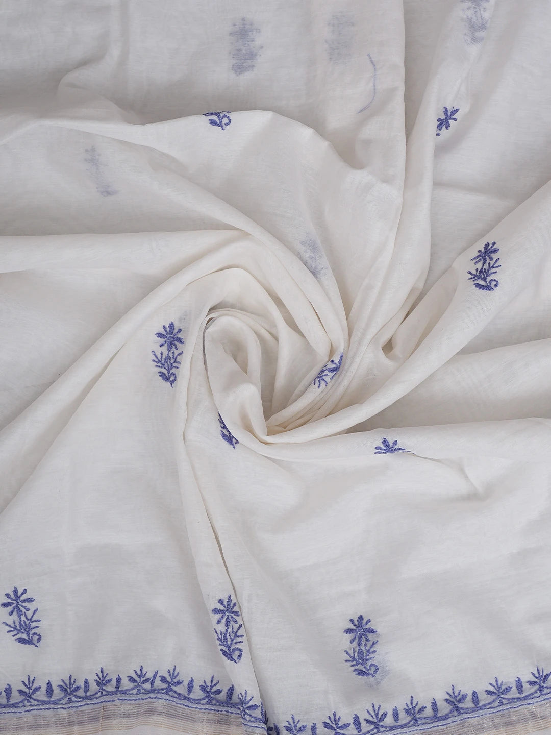 Ada Hand Embroidered White Ivory Chanderi Lucknowi Chikankari Unstitched Kurta Dupatta Set 01A903210