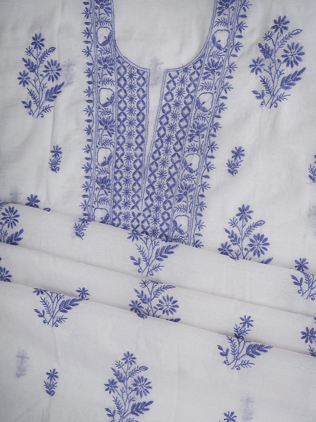 Ada Hand Embroidered White Ivory Chanderi Lucknowi Chikankari Unstitched Kurta Dupatta Set 01A903210