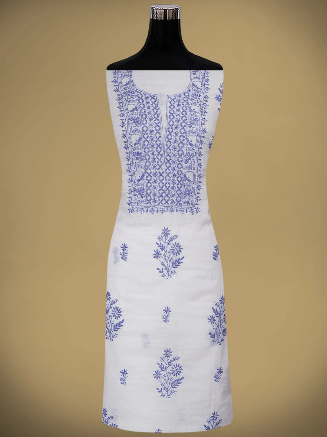 Ada Hand Embroidered White Ivory Chanderi Lucknowi Chikankari Unstitched Kurta Dupatta Set 01A903210