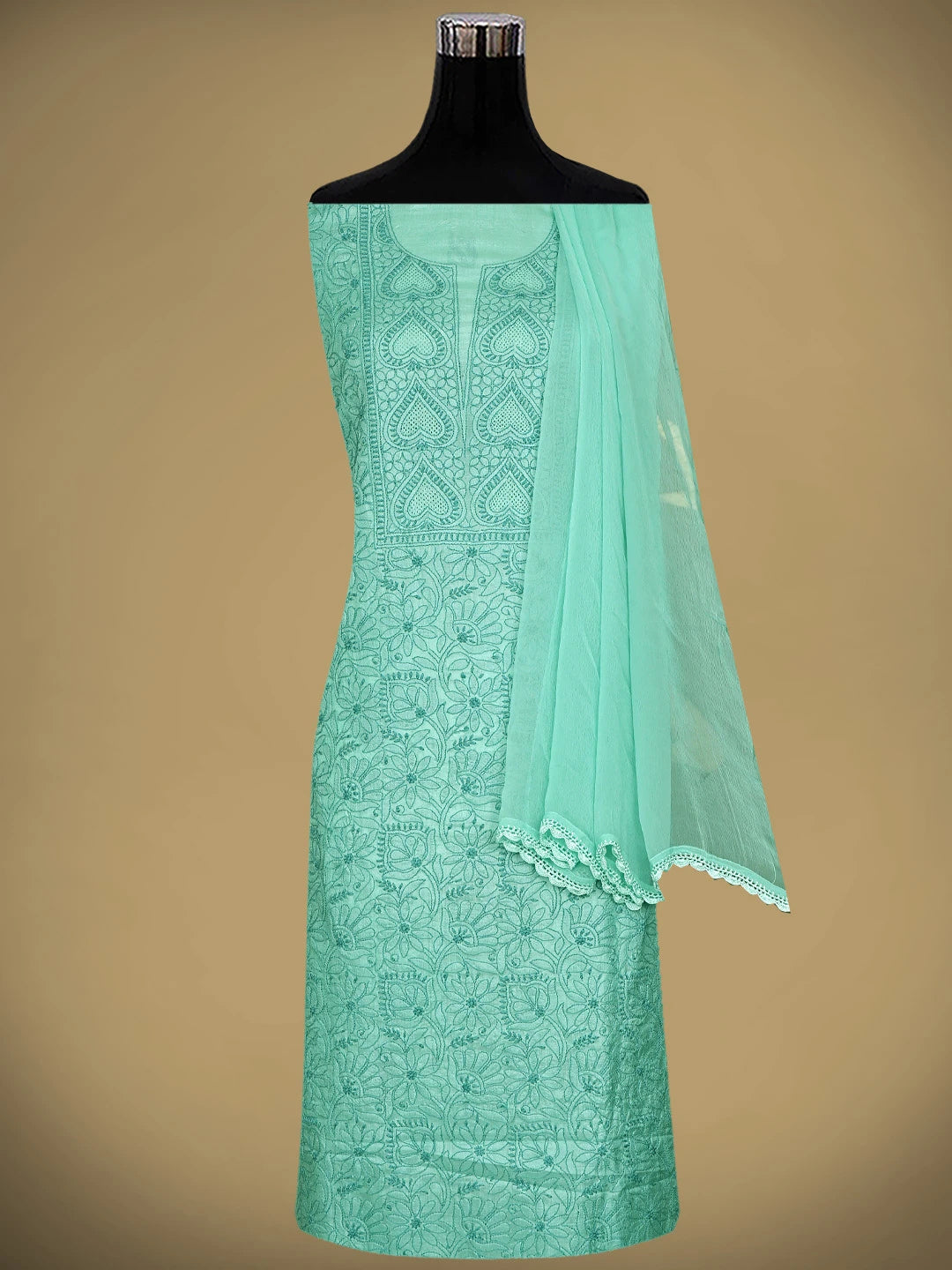 Ada Hand Embroidered Sea Green Silk Lucknowi Chikankari Unstitched Suit Piece 01A908068