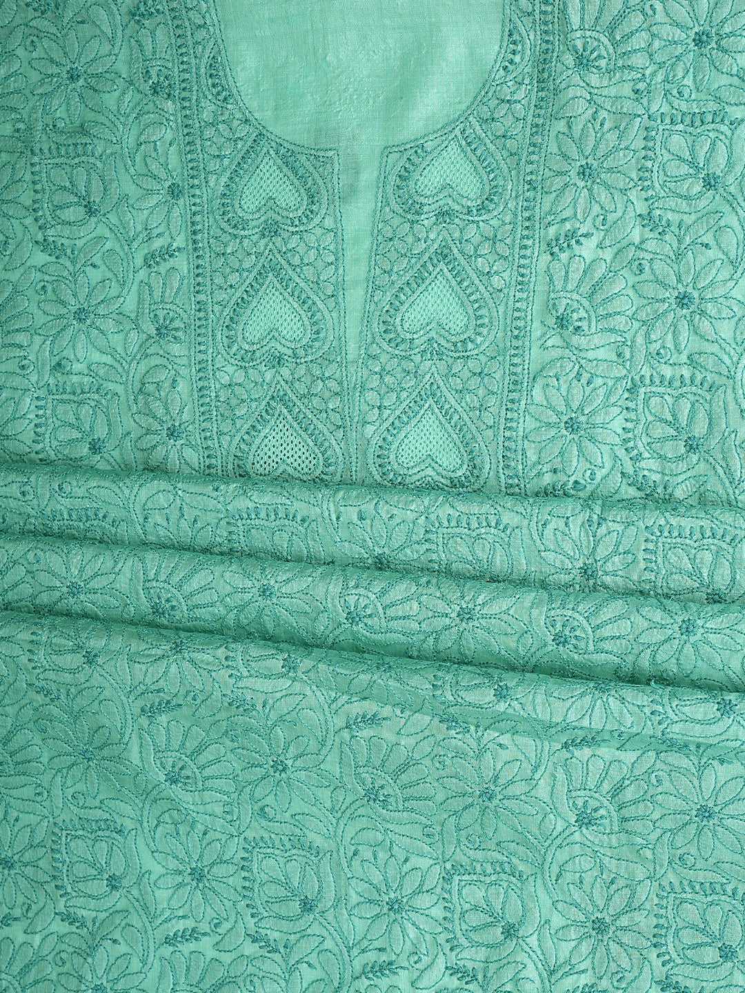 Ada Hand Embroidered Sea Green Silk Lucknowi Chikankari Unstitched Suit Piece 01A908068