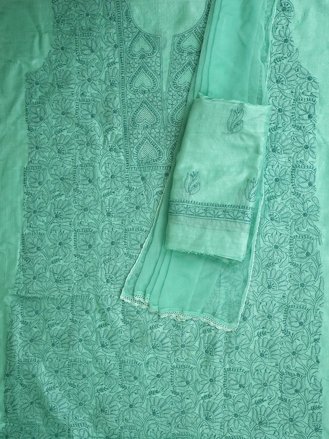 Ada Hand Embroidered Sea Green Silk Lucknowi Chikankari Unstitched Suit Piece 01A908068