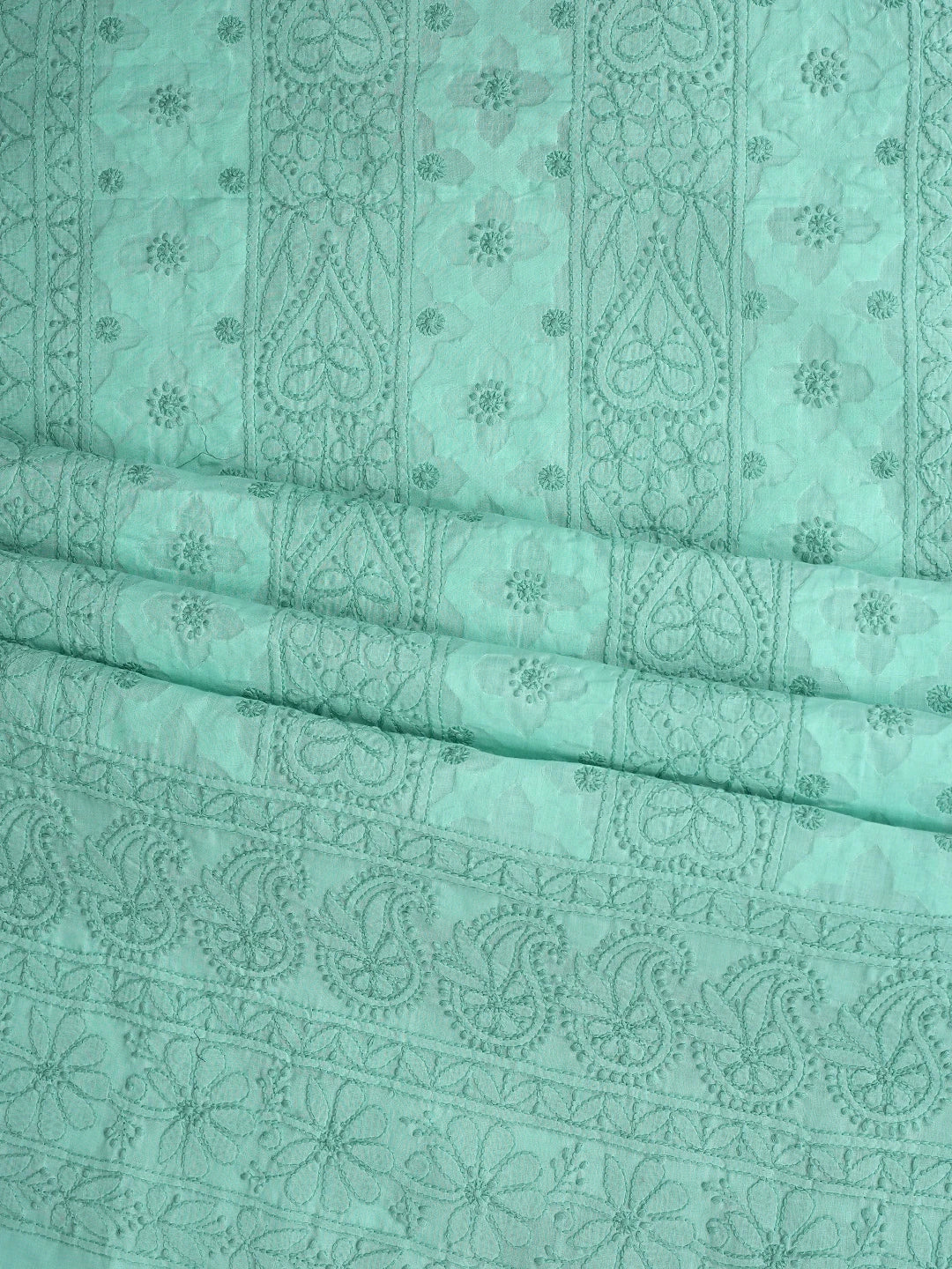 Ada Hand Embroidered Sea Green Cotton Lucknowi Chikankari Unstitched Suit Piece 01A900224