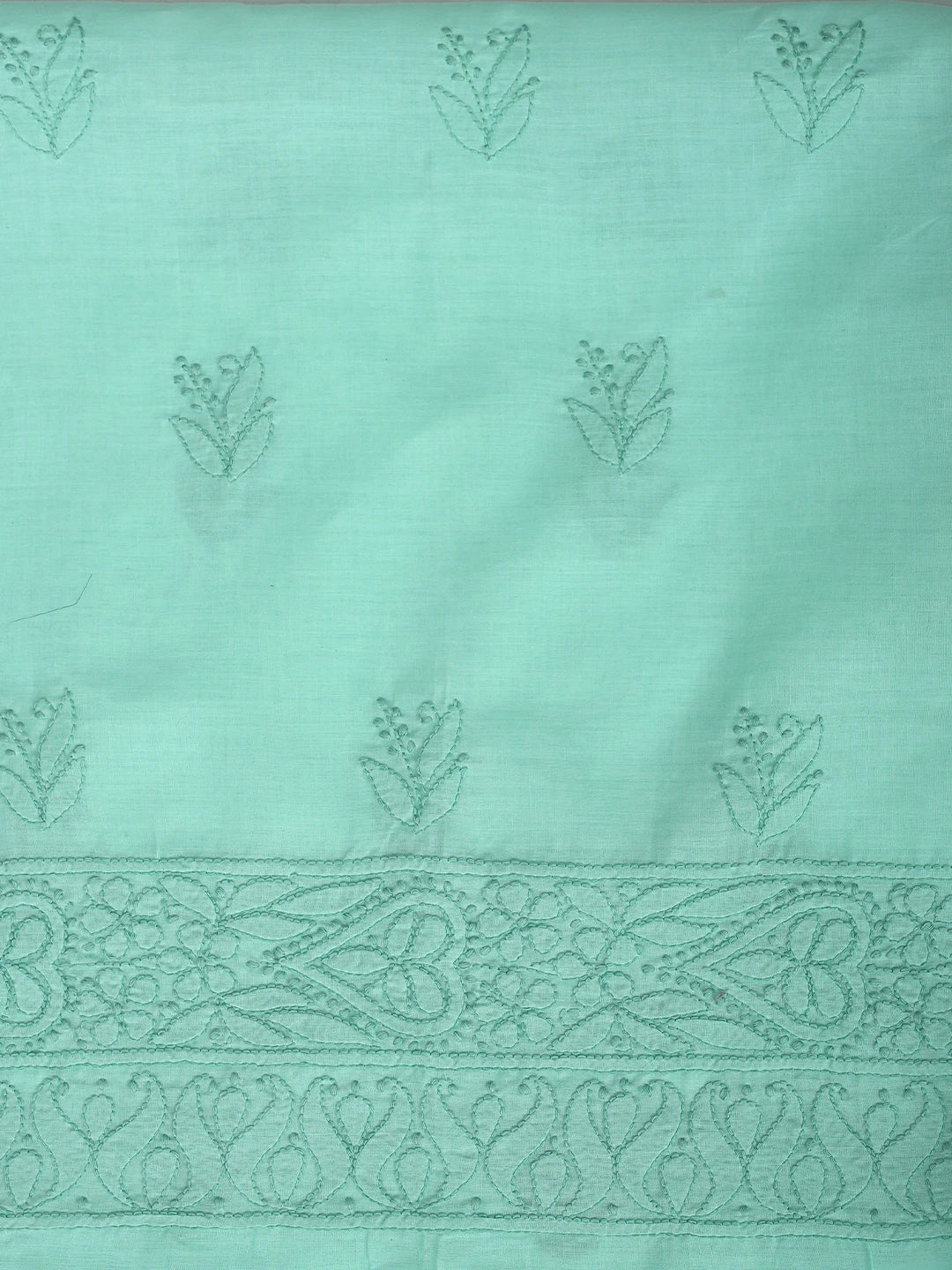 Ada Hand Embroidered Sea Green Cotton Lucknowi Chikankari Unstitched Suit Piece 01A900224