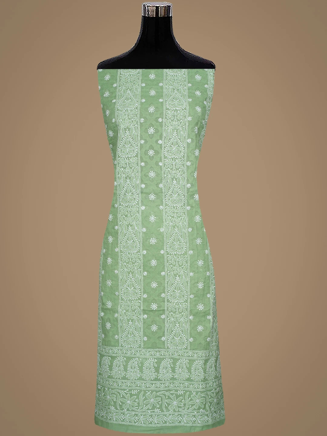 Ada Hand Embroidered Sage Green Cotton Lucknowi Chikankari Unstitched Suit Piece 01A900239