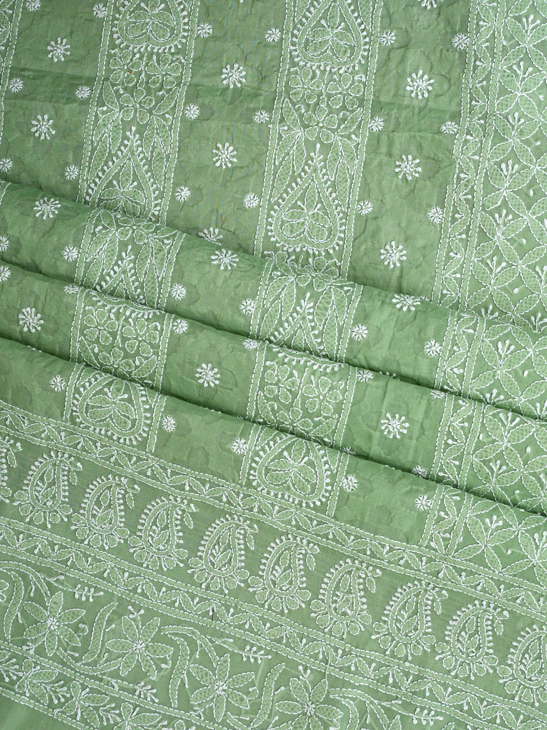 Ada Hand Embroidered Sage Green Cotton Lucknowi Chikankari Unstitched Suit Piece 01A900239