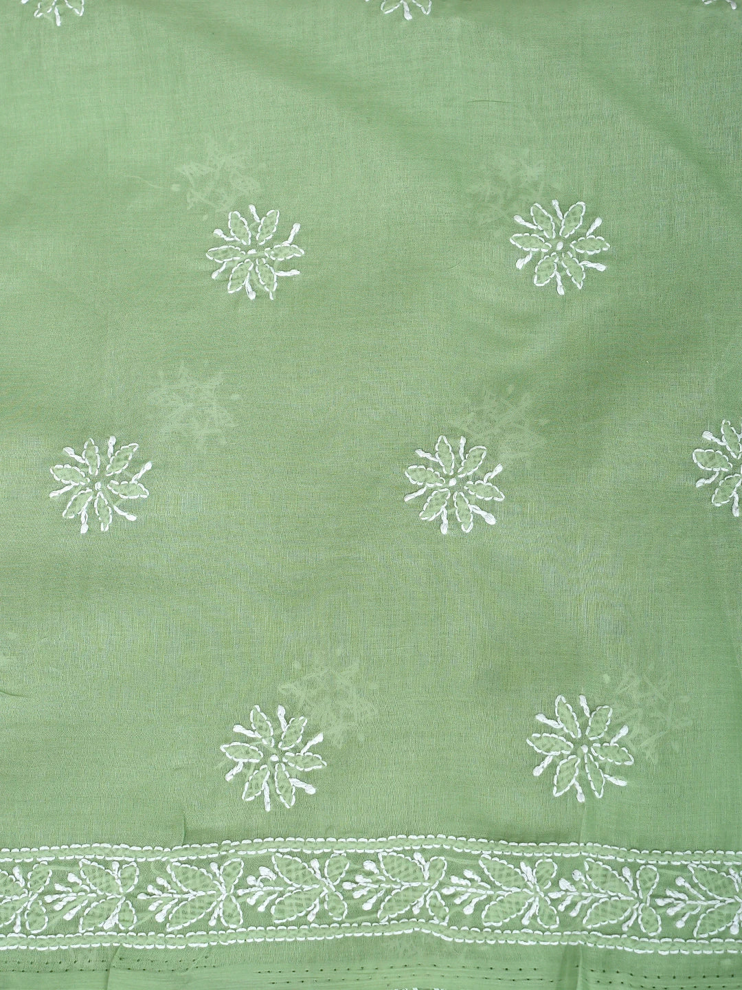 Ada Hand Embroidered Sage Green Cotton Lucknowi Chikankari Unstitched Suit Piece 01A900239
