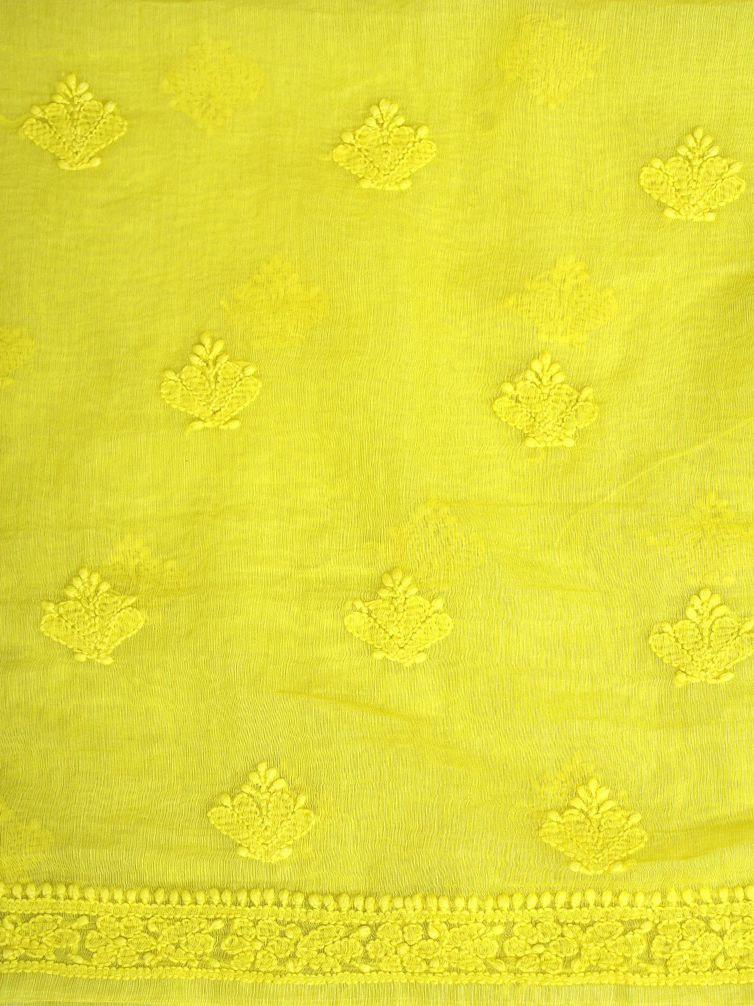 Ada Hand Embroidered Mustard Yellow Chanderi Lucknowi Chikankari Unstitched Kurta Dupatta Set 01A642402