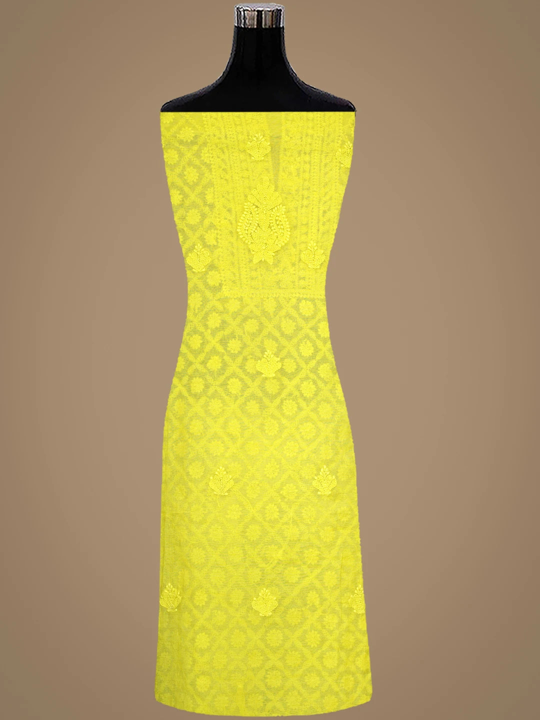 Ada Hand Embroidered Mustard Yellow Chanderi Lucknowi Chikankari Unstitched Kurta Dupatta Set 01A642402