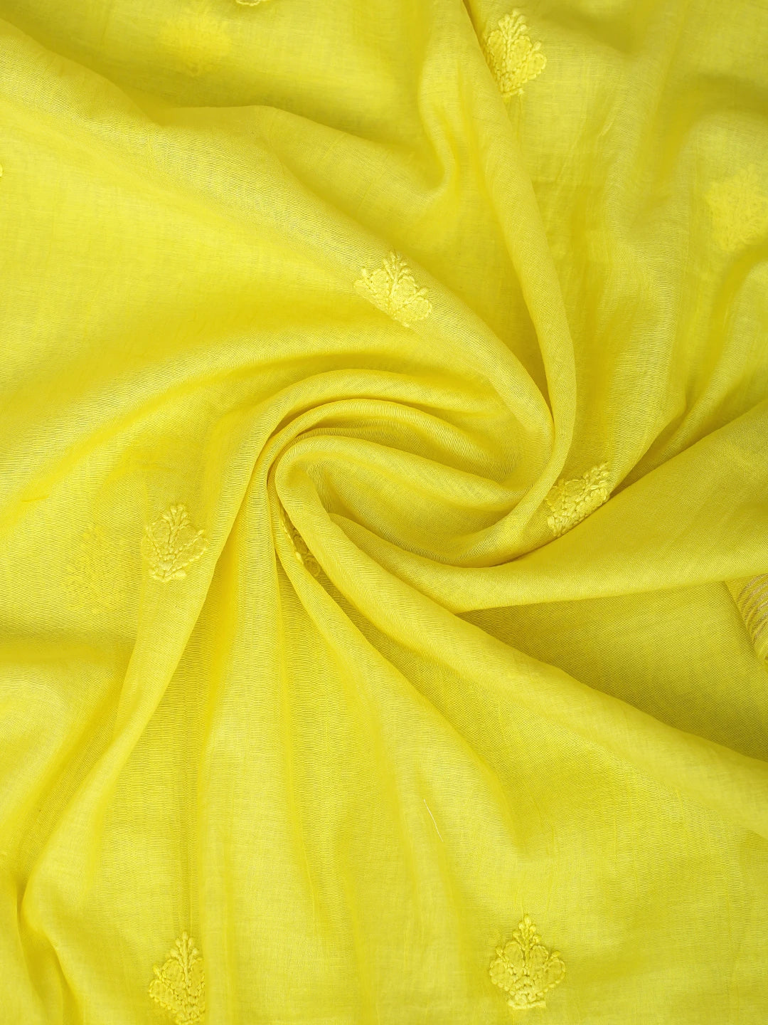 Ada Hand Embroidered Mustard Yellow Chanderi Lucknowi Chikankari Unstitched Kurta Dupatta Set 01A642402