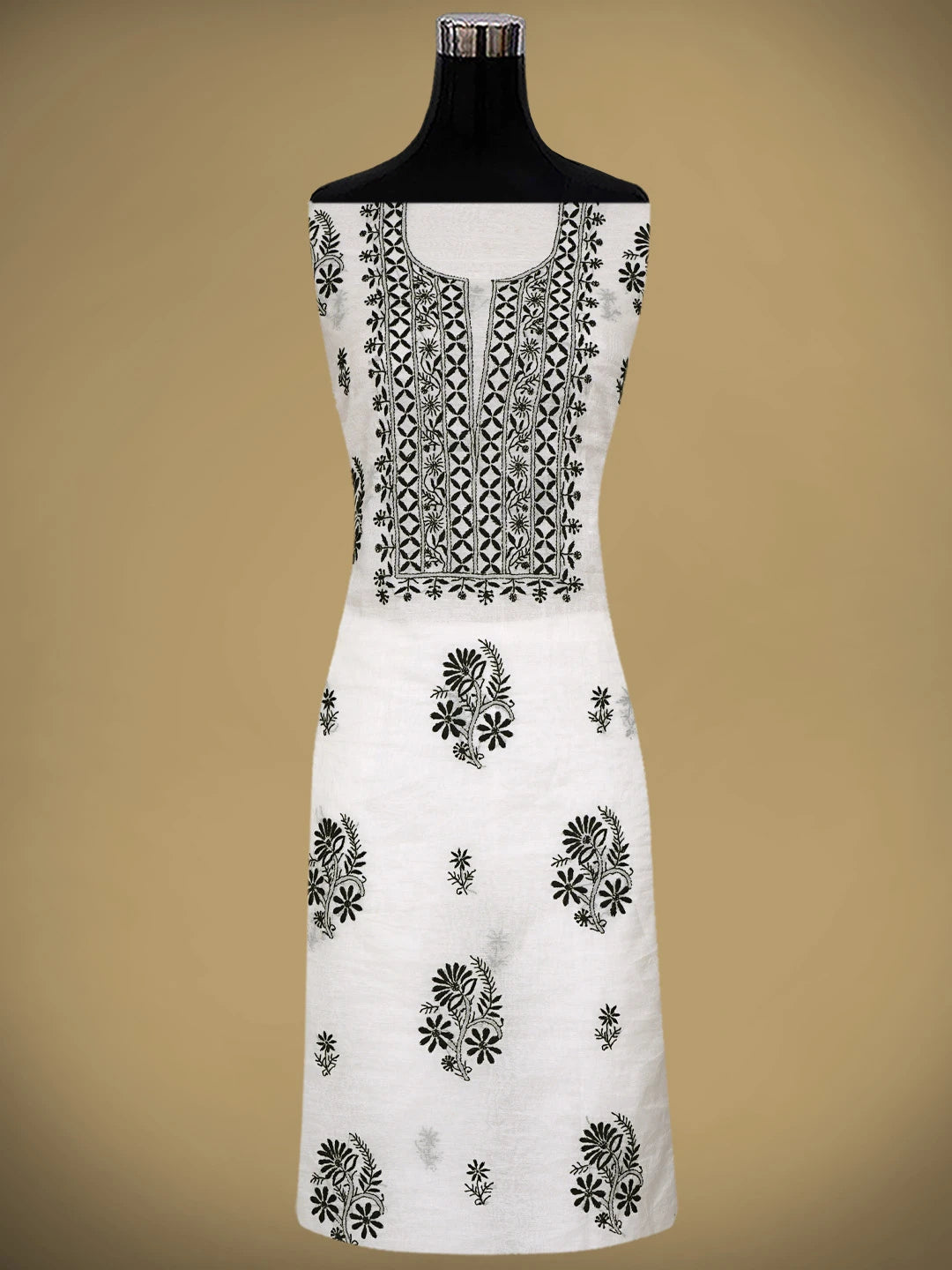 Ada Hand Embroidered White Chanderi Lucknowi Chikankari Unstitched Kurta Dupatta Set 01A883123