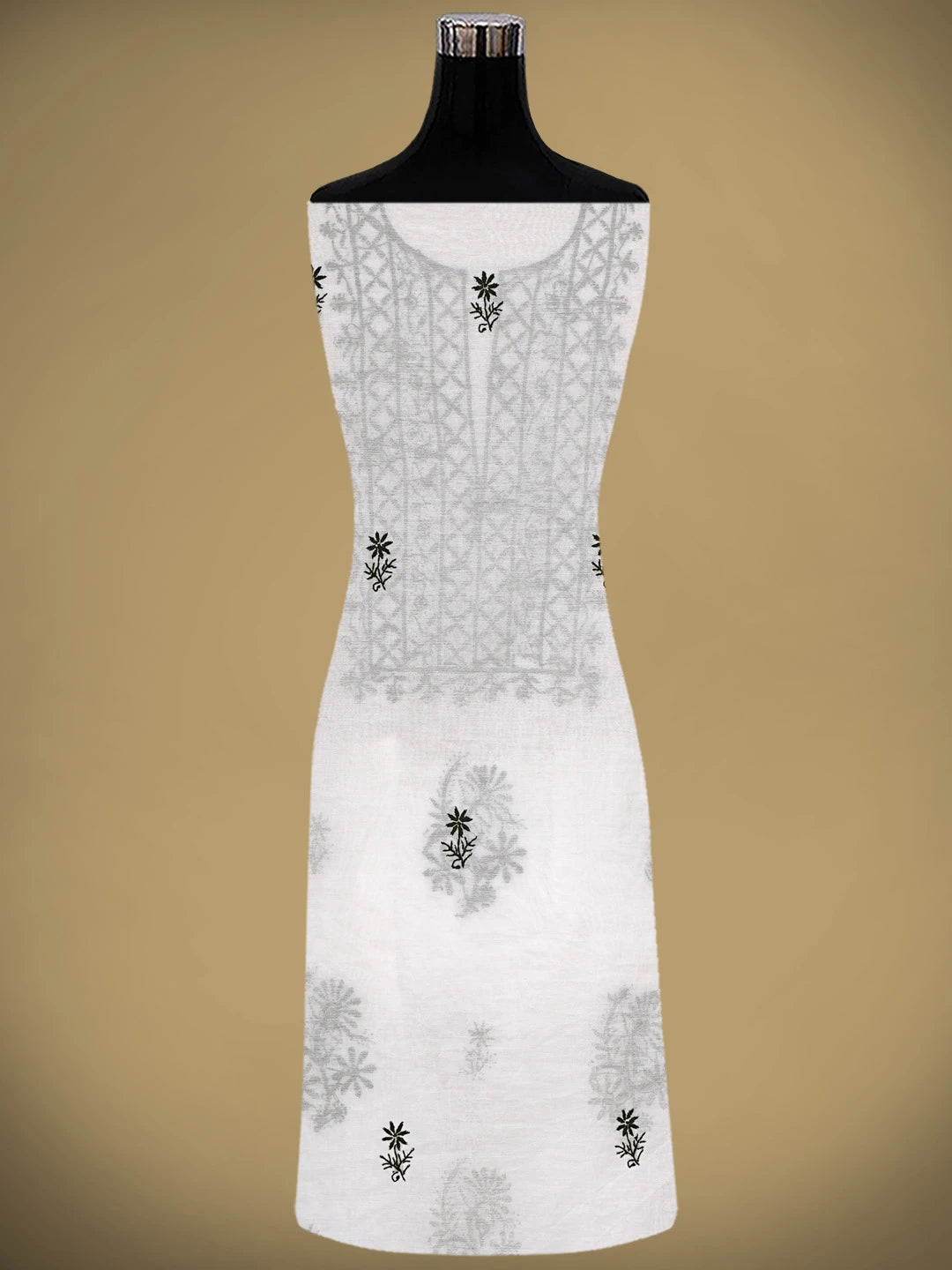 Ada Hand Embroidered White Chanderi Lucknowi Chikankari Unstitched Kurta Dupatta Set 01A883123